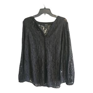 Torrid Sheer Lace Blouse Womens 2XL Black Popover See Thru Long Sleeve Y2k 90s